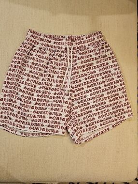 SQUIDHAUS Men's White Athletic Shorts with Burgundy All-Over Print